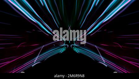 Futuristic light wave of energy with elegant glowing lines banner design. Abstract modern technology background. Stock Photo
