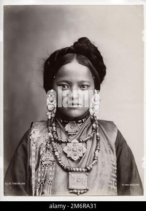 19th century vintage photograph: Portrait of a Tibetan woman, Darjeeling, India, Thomas Paar, Stock Photo