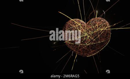 Golden Strings Heart Black Background Stock Photo