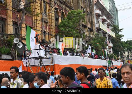 Kolkata, West Bengal, India - 21st July 2022 : All India Trinamool Congress Party, AITC or TMC, at Ekushe July, Shadid Dibas, Martyrs day rally. Stock Photo