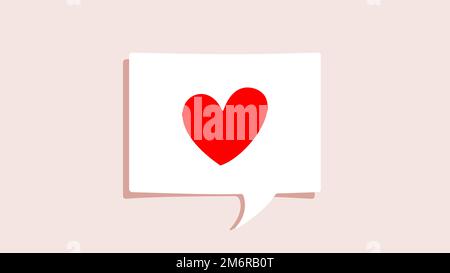 Red Heart shape symbol on white paper speech bubble on pink background. Love valentine day message concept. Vector illustration Stock Vector