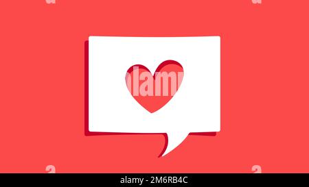 Red Heart shape symbol on cutout white paper speech bubble on red background. Love valentine day message concept. Vector illustration Stock Vector