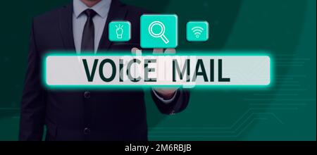 Sign displaying Voice Mail. Business concept Electronic system that store messages from telephone callers Stock Photo