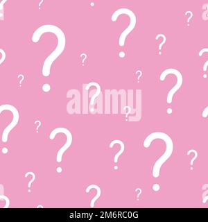 Question mark pattern design. Seamless vector background for survey, poll or quiz. White on pink. Stock Vector