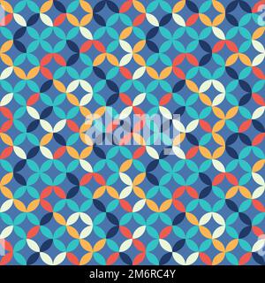 Colorful trendy geometric pattern. Interconnecting circles and ovals abstract retro fashion texture. Seamless pattern. Stock Vector