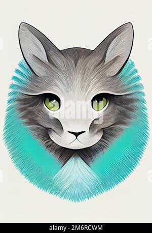 Gray cat portrait flat illustration. Digital illustration based on render by neural network Stock Photo