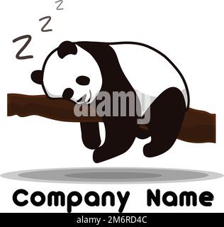 A digital illustration of a cute panda sleeping on a log on a white background Stock Vector