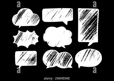 Hand drawn thought and empty speech bubbles. Set of text balloons on black baground. Vector illustration. Stock Vector