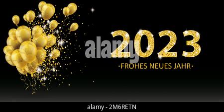 Golden Balloons Golden Particles Confetti 2023 Neues Jahr Stock Photo