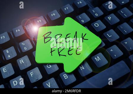 Writing displaying text Break Free. Business idea another way of saying salvation out of chains freedom prison Stock Photo