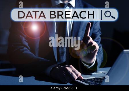 Conceptual caption Data Breach. Business showcase security incident where sensitive protected information copied Stock Photo