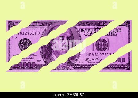 Contemporary artwork background with colored banknote. Digital texture backdrop. Trendy pop art fun culture. Neural network art Stock Photo