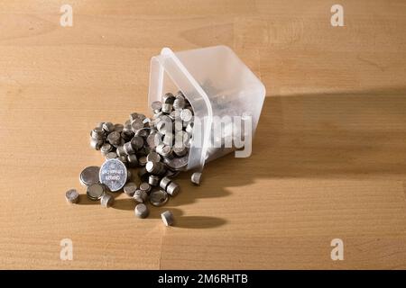 Batteries for recycling. Hearing aid and assorted button cells Stock Photo