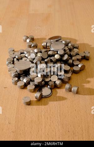 Batteries for recycling. Hearing aid and assorted button cells Stock Photo