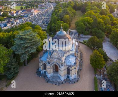 Aerial view Chapelle royale de Dreux, also Chapelle Royale Saint-Louis, neo-Gothic historicist style tomb of the d'Orleans family, Dreux Stock Photo