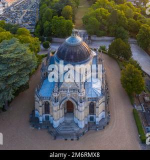 Aerial view Chapelle royale de Dreux, also Chapelle Royale Saint-Louis, neo-Gothic historicist style tomb of the d'Orleans family, Dreux Stock Photo