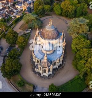 Aerial view Chapelle royale de Dreux, also Chapelle Royale Saint-Louis, neo-Gothic historicist style tomb of the d'Orleans family, Dreux Stock Photo