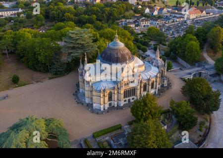 Aerial view Chapelle royale de Dreux, also Chapelle Royale Saint-Louis, neo-Gothic historicist style tomb of the d'Orleans family, Dreux Stock Photo