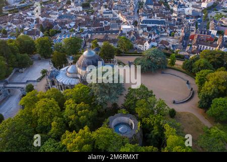 Aerial view Chapelle royale de Dreux, also Chapelle Royale Saint-Louis, neo-Gothic historicist style tomb of the d'Orleans family, Dreux Stock Photo