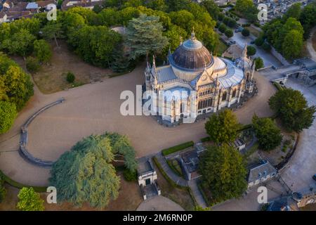 Aerial view Chapelle royale de Dreux, also Chapelle Royale Saint-Louis, neo-Gothic historicist style tomb of the d'Orleans family, Dreux Stock Photo