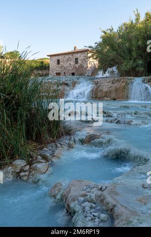 Terme di Saturnia, Cascate del Molino, waterfall, thermal spring, sulphurous thermal water, Saturnia, province of Grosseto, Tuscany, Italy Stock Photo