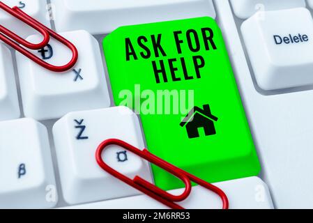 Text caption presenting Ask For Help. Concept meaning Request to support assistance needed Professional advice Stock Photo