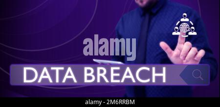 Conceptual caption Data Breach. Business overview security incident where sensitive protected information copied Stock Photo