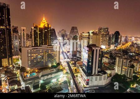 Nightshot over the skyline of Bangkok, Thailand Stock Photo