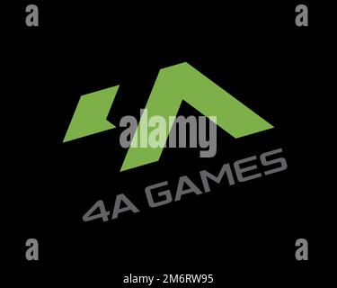 4A Games, rotated logo, black background Stock Photo