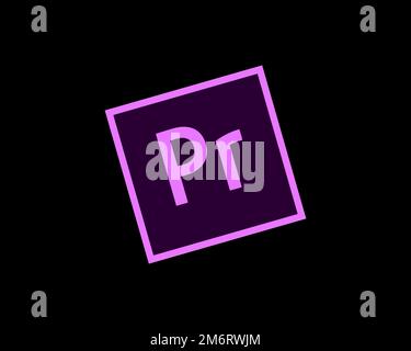 Adobe Premiere Pro, rotated logo, black background Stock Photo