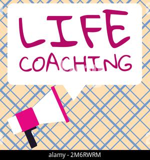 Text caption presenting Life Coaching. Business overview Improve Lives by Challenges Encourages us in our Careers Stock Photo