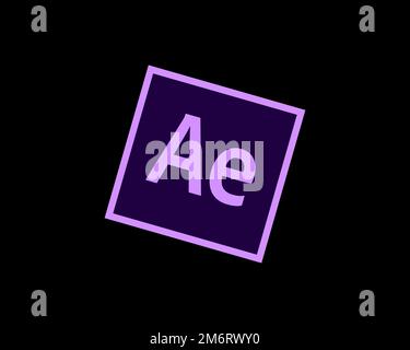 Adobe After Effects, rotated logo, black background B Stock Photo