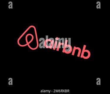 Airbnb, rotated logo, black background B Stock Photo