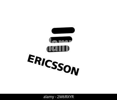 Ericsson Nikola Tesla, rotated logo, white background B Stock Photo