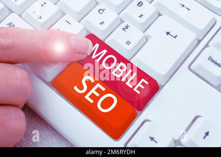 Handwriting text Mobile Seo. Word for process of optimizing a website to rank for mobile searches Stock Photo