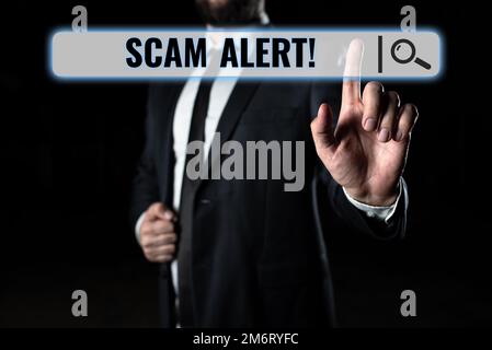 Text showing inspiration Scam Alert. Business concept warning someone about scheme or fraud notice any unusual Stock Photo