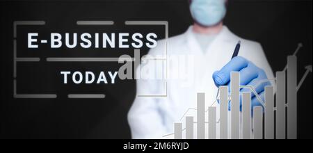 Handwriting text E Business. Word Written on the process of conducting commercial transaction over internet Stock Photo