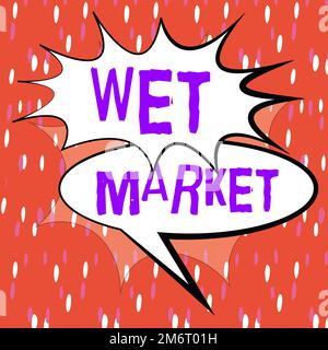 Text sign showing Wet Market. Business concept market selling fresh meat fish produce and other perishable goods Stock Photo