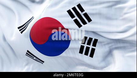 Close-up view of the South Korea national flag waving in the wind Stock Photo