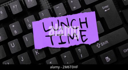 Inspiration showing sign Lunch Time. Business approach Meal in the middle of the day after breakfast and before dinner Stock Photo