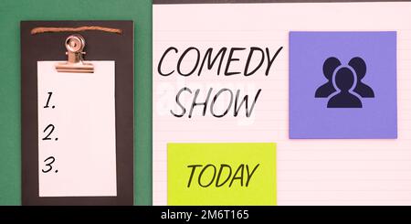 Writing displaying text Comedy Show. Business showcase Funny program Humorous Amusing medium of Entertainment Stock Photo