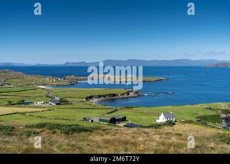A view of the Iveragh Peninsula and Kells Bay in County Kerry Stock Photo