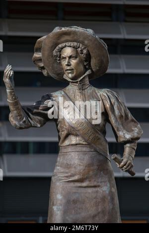 A statue of suffragette Alice Hawkins is located in Market Square, Leicester, United Kingdom a a place where she delivered many of her speeches.  The Stock Photo