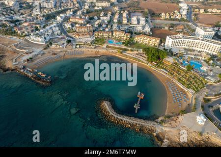 Coastline of holiday resort of Pernera, Protaras Cyprus. Drone aerial scenery Stock Photo