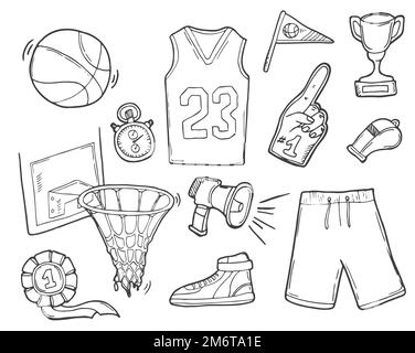 Doodle Set Basketball Element. Hand Drawn Isolated vector. Sport concept Stock Vector