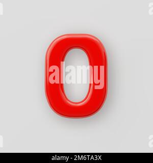 3D Red plastic number 0 with a glossy surface on a gray background . Stock Vector