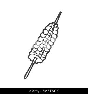 Doodle grilled sticks of corn. Mexican food. Sketchy hand-drawn vector illustration. Street food. Stock Vector