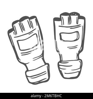 Engraved style illustration for posters, decoration and print. Hand drawn sketch of mma glove in black isolated on white background. Detailed vintage Stock Vector