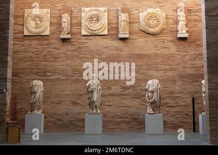Merida, Spain - 28 Dec 23: Roman sculptures on display at the National Museum of Roman Art Stock Photo