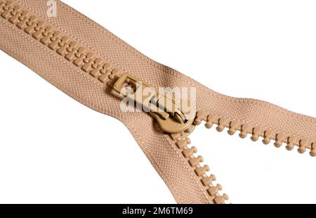 Zipper isolated on white background. Open zipper Stock Photo